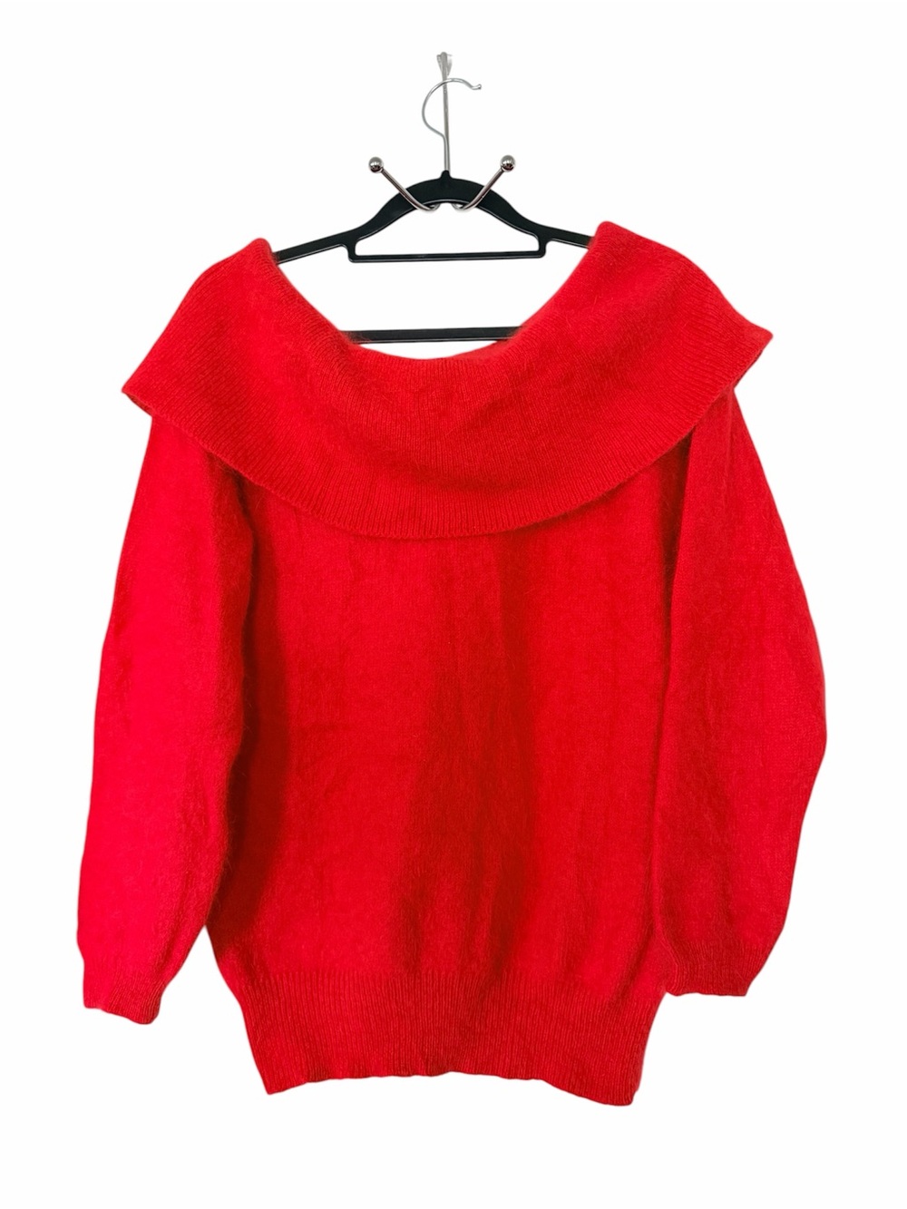 I.B. Diffusion Vintage Red Angora Rabbit Hair Off Shoulder Sweater